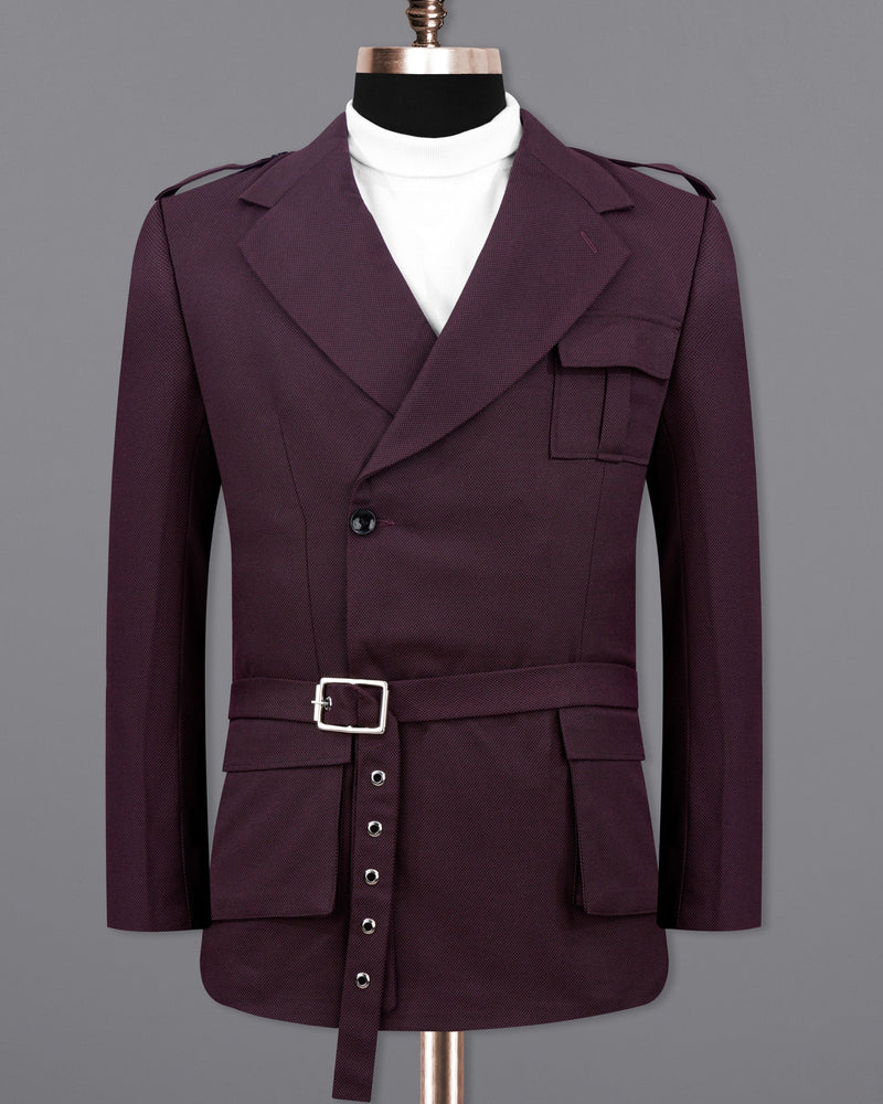 Eclipse Maroon Double Breasted Designer Suit with Belt Closure