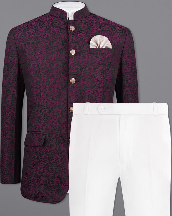 Thunder Dark Maroon with Byzantium Maroon Damask Textured Bandhgala Designer Suit  ST2159-BG-36, ST2159-BG-38, ST2159-BG-40, ST2159-BG-42, ST2159-BG-44, ST2159-BG-46, ST2159-BG-48, ST2159-BG-50, ST2159-BG-52, ST2159-BG-54, ST2159-BG-56, ST2159-BG-58, ST2159-BG-60