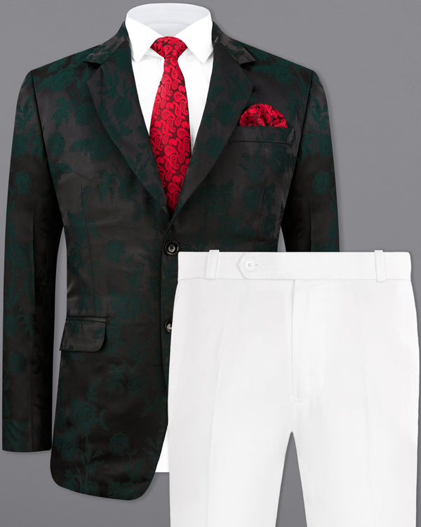 Zeus Black and Holly Dark Green Floral Printed Single Breasted Designer Suit  ST2168-SB-36, ST2168-SB-38, ST2168-SB-40, ST2168-SB-42, ST2168-SB-44, ST2168-SB-46, ST2168-SB-48, ST2168-SB-50, ST2168-SB-52, ST2168-SB-54, ST2168-SB-56, ST2168-SB-58, ST2168-SB-60