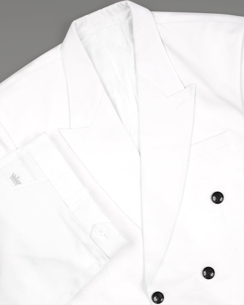 Bright White Cotton Double-Breasted Suit