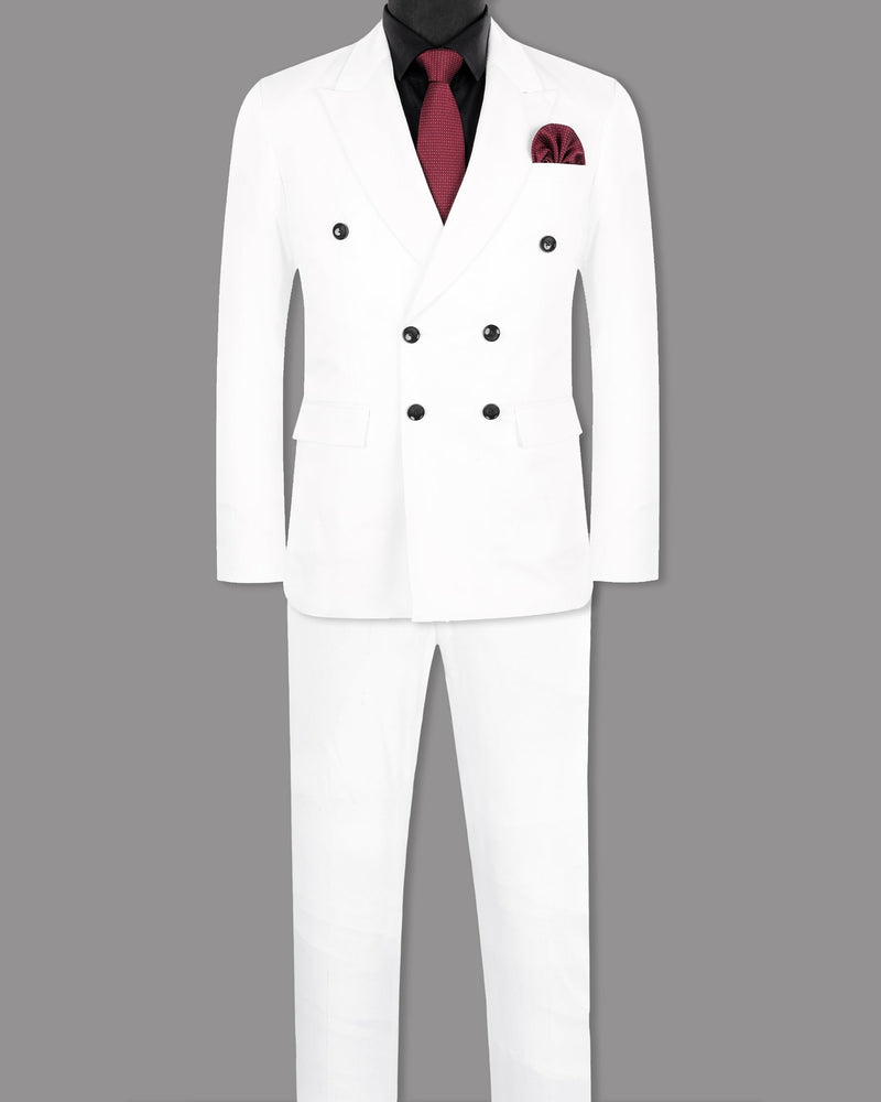 Bright White Cotton Double-Breasted Suit