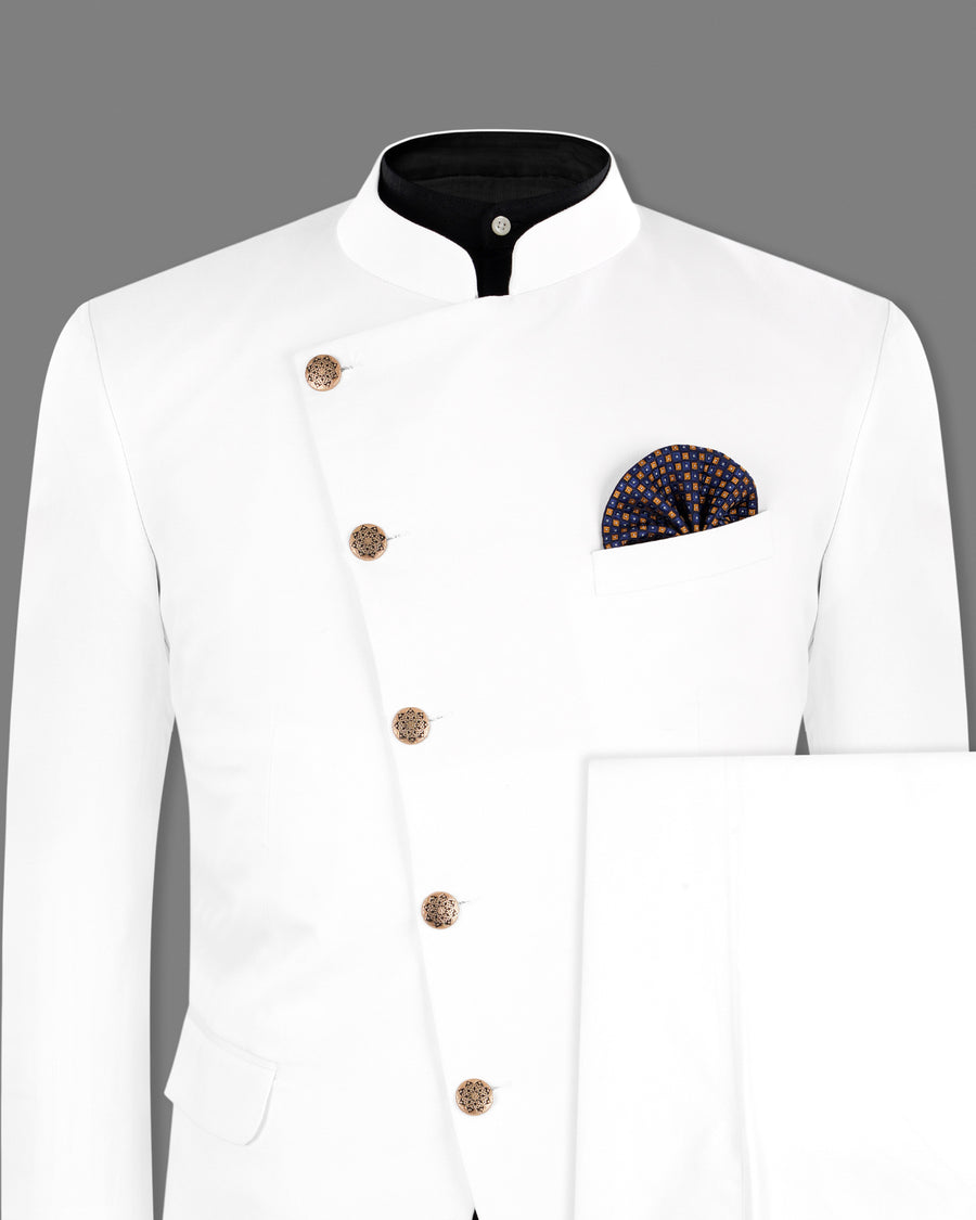 White Cross Buttoned Bandhgala/Mandarin Suit