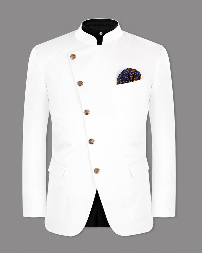 White Cross Buttoned Bandhgala/Mandarin Suit