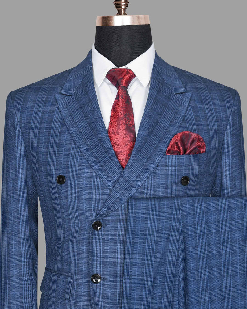 Royal Blue Plaid Double Breasted Suit