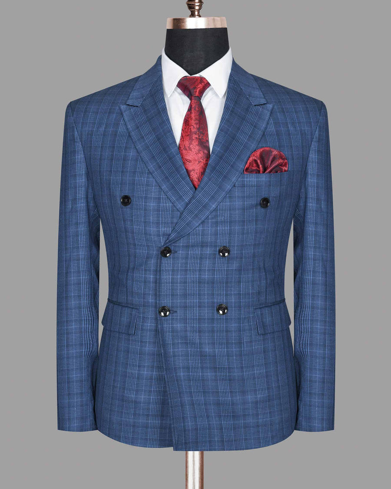 Royal Blue Plaid Double Breasted Suit