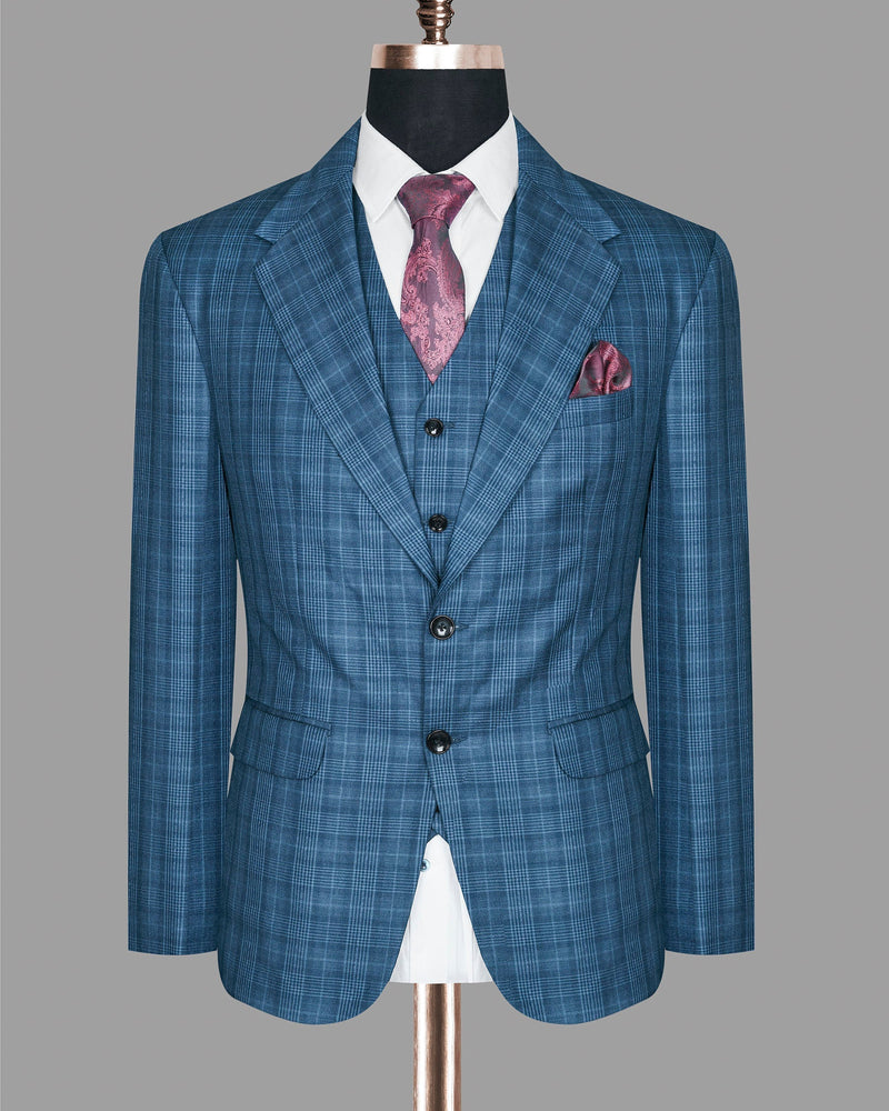 Mid Blue Plaid Suit