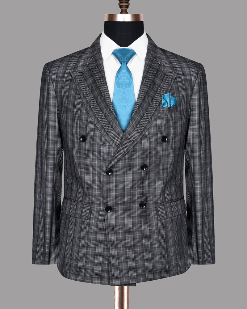 Fossil Grey Plaid Double Breasted Suit