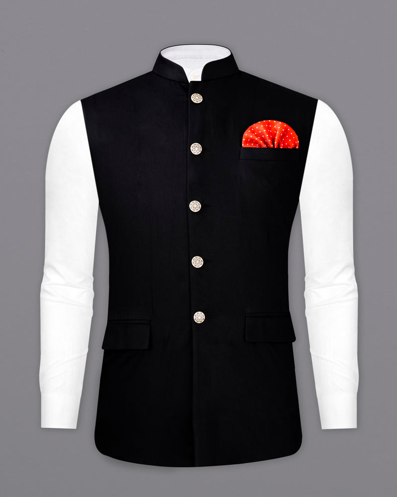 Jade Black Bandhgala/Mandarin Wool blend Suit