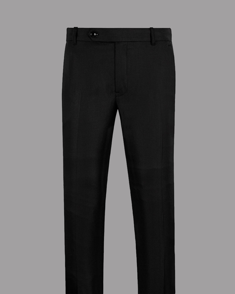 Jade black Diamond Textured Cross Button Bandhgala/Mandarin Wool-Silk blend Suit