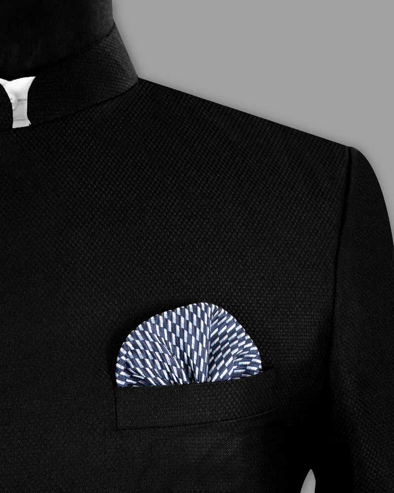 Jade black Diamond Textured Cross Button Bandhgala/Mandarin Wool-Silk blend Suit