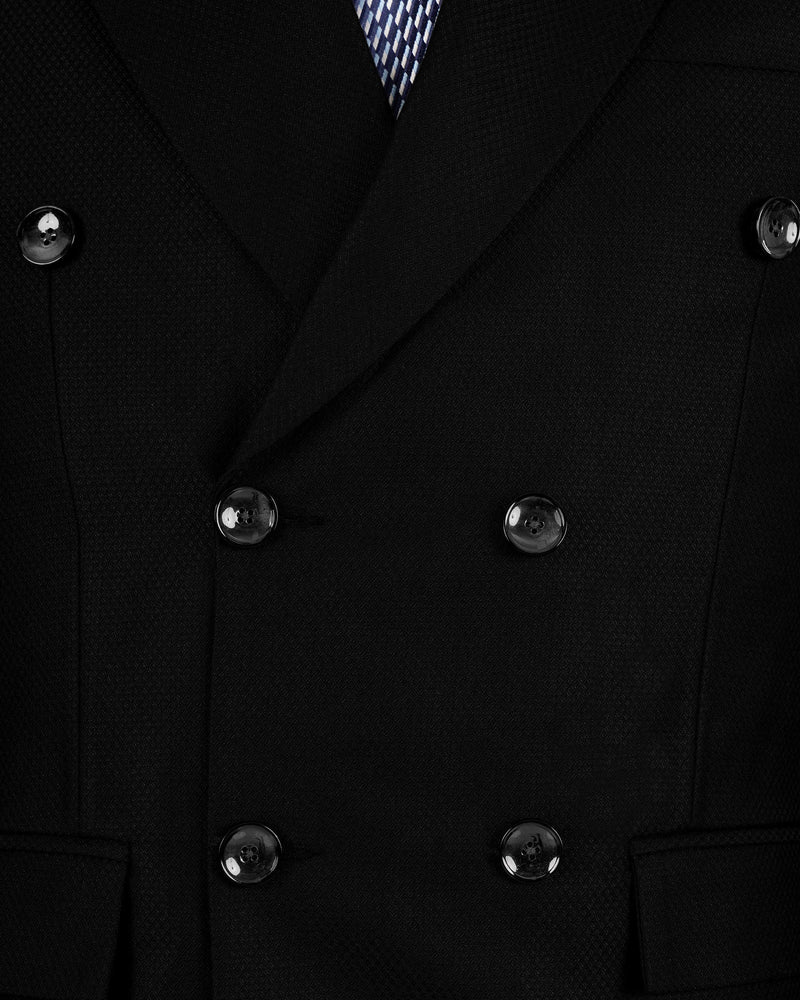 Jade black Diamond Textured Wool Blend Double Breasted Suit