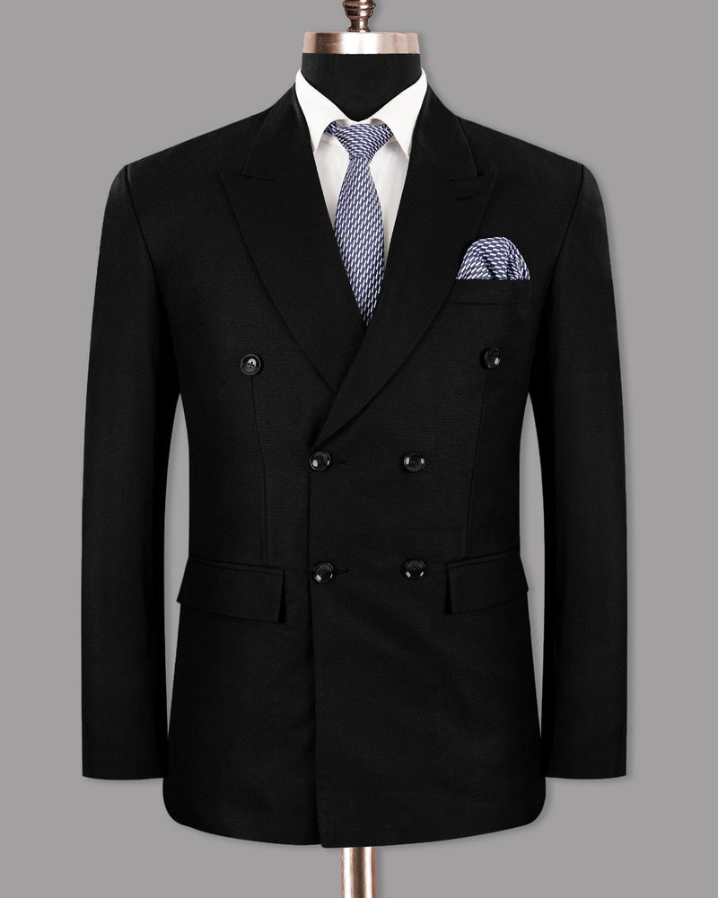 Jade black Diamond Textured Wool Blend Double Breasted Suit