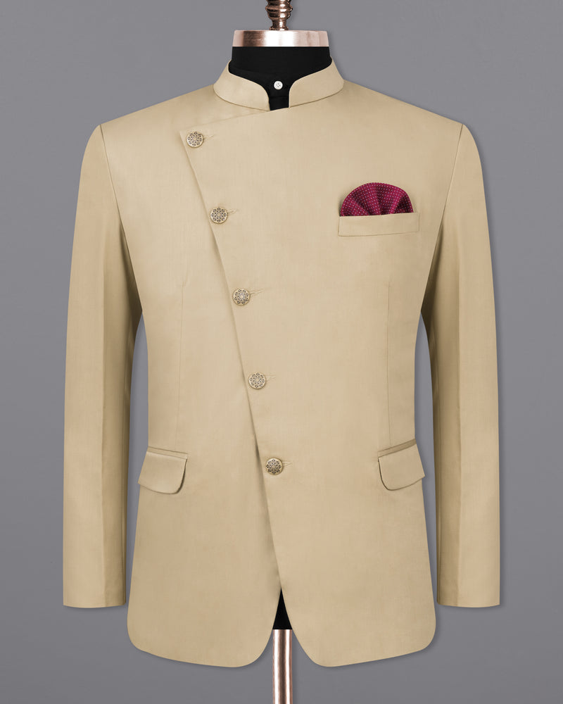 Hazelnut Cross Buttoned Bandhgala/Mandarin Suit