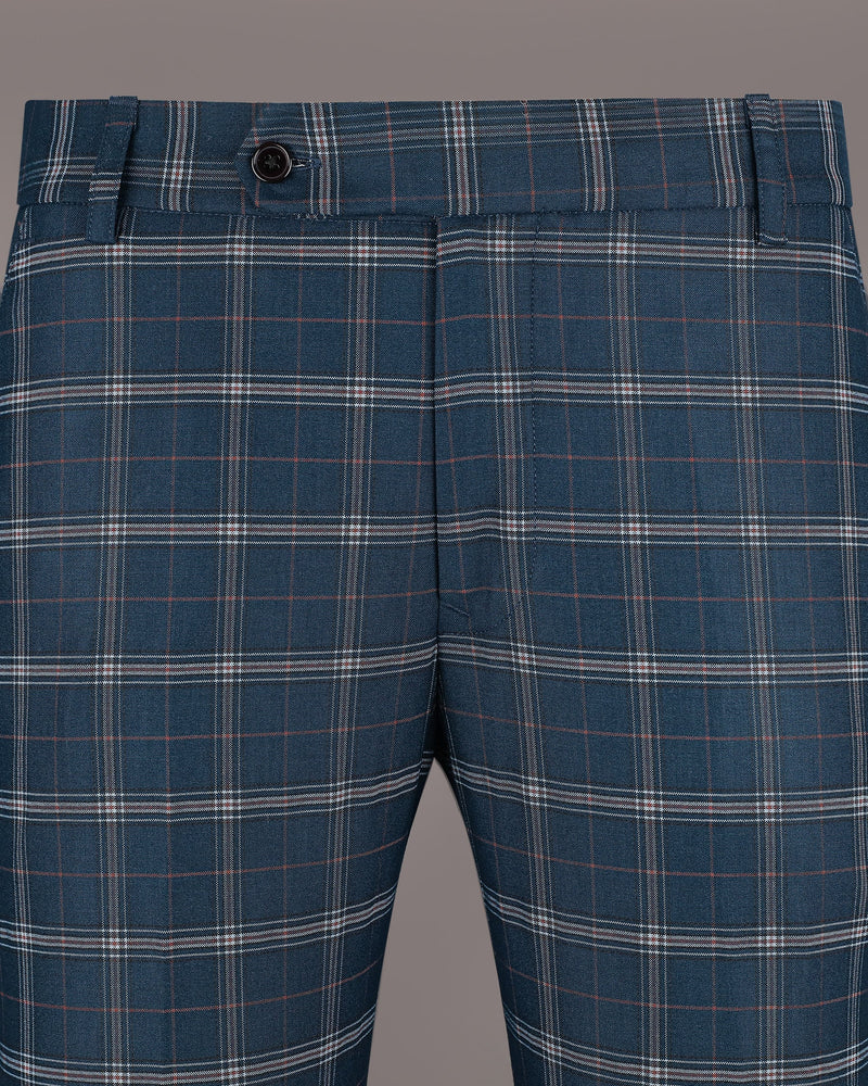 Elephant Blue  Windowpane Wool Rich Pant T1192-28, T1192-30, T1192-32, T1192-34, T1192-36, T1192-38, T1192-40, T1192-42, T1192-44