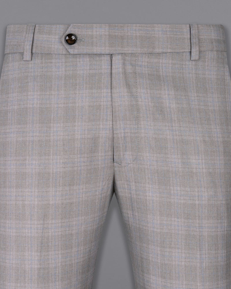 Nobel Grey Subtle Plaid Wool Rich Pant