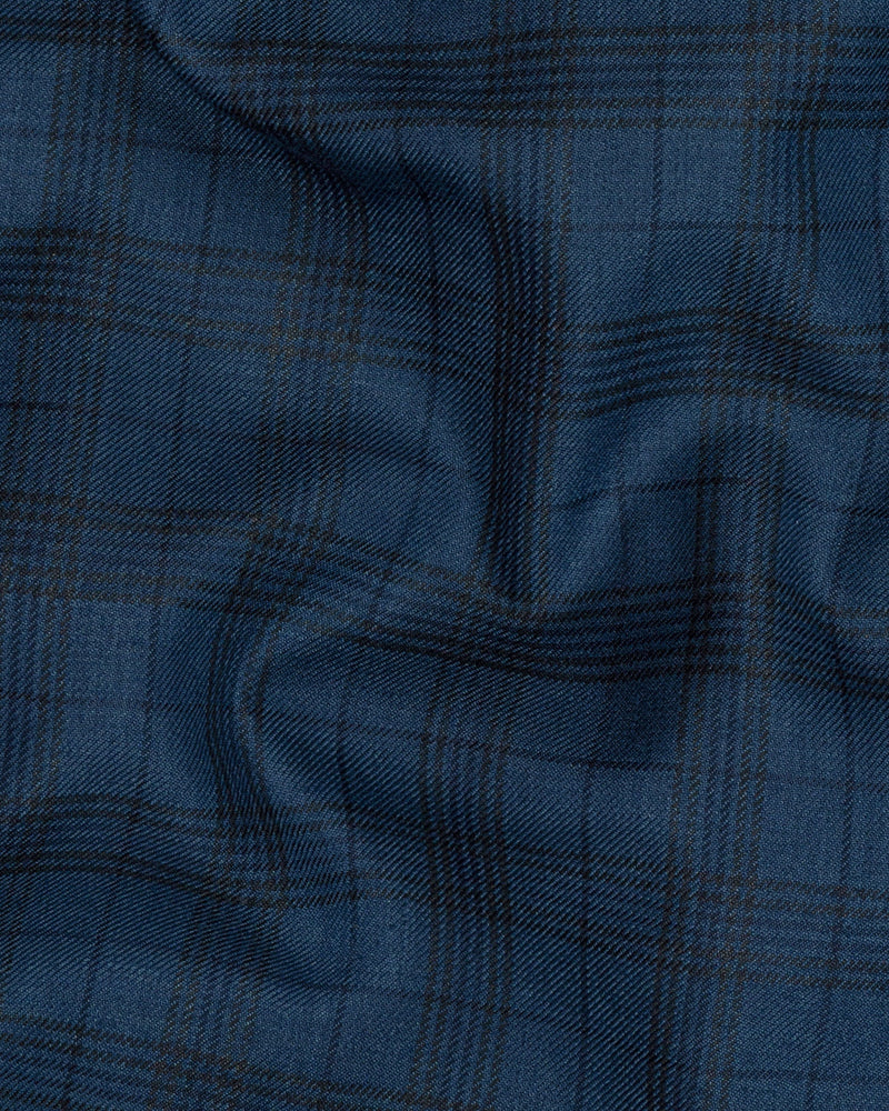 Nile Blue Plaid Wool Rich Pant