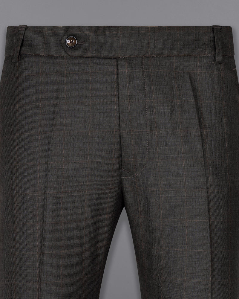 Masala Brown Plaid Wool Rich Pant