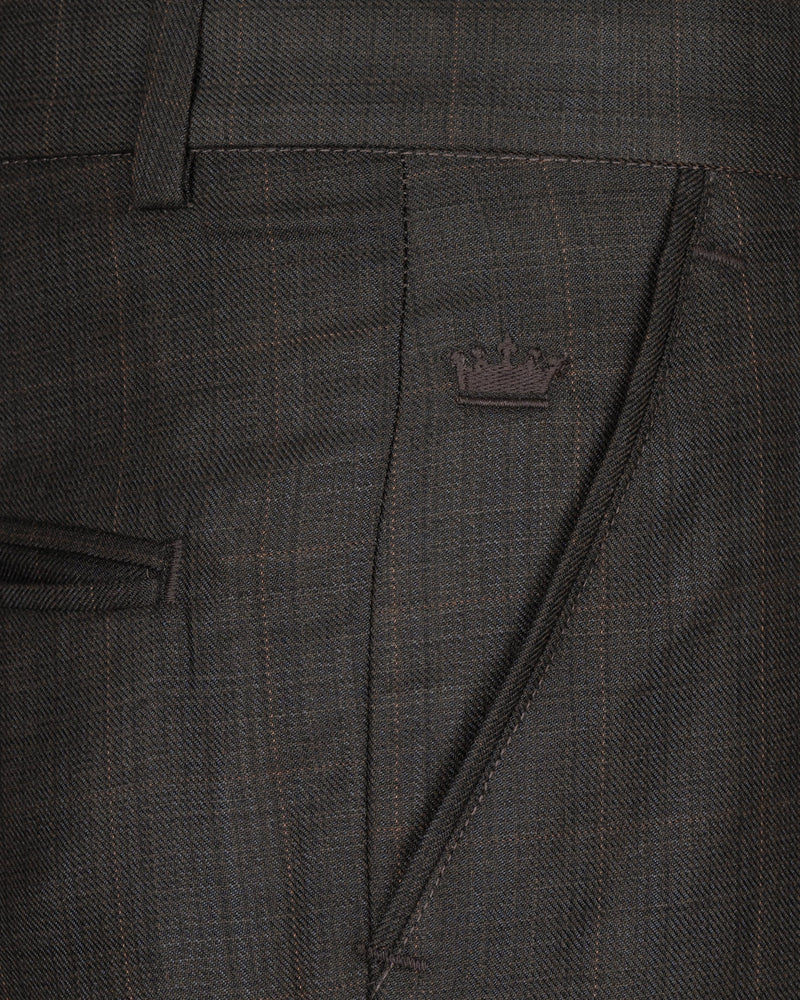 Masala Brown Plaid Wool Rich Pant