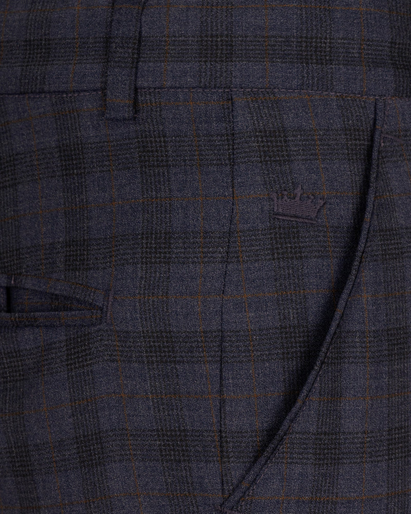 Navy Blue Plaid Wool Rich Pant T1563-28, T1563-30, T1563-32, T1563-34, T1563-36, T1563-38, T1563-40, T1563-42, T1563-44