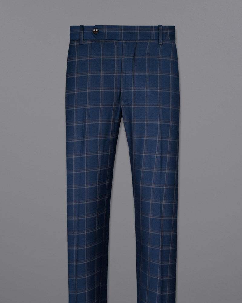 Cloud Burst Blue Super fine Windowpane Wool Rich Pant T1610-28, T1610-30, T1610-32, T1610-34, T1610-36, T1610-38, T1610-40, T1610-42, T1610-44