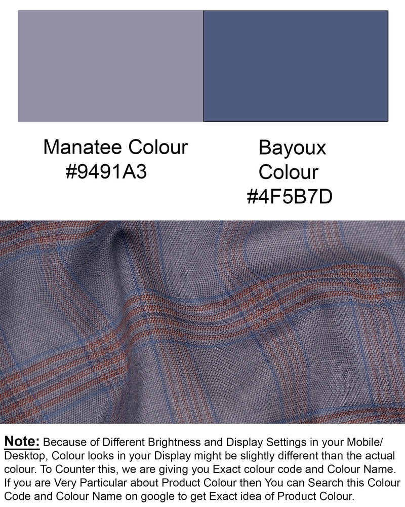 Manatee Grey Super fine Plaid Premium Cotton Pant T1630-28, T1630-30, T1630-32, T1630-34, T1630-36, T1630-38, T1630-40, T1630-42, T1630-44