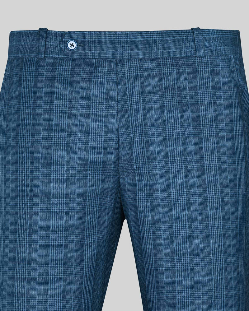 Mid Blue Plaid Formal Pant T396-30, T396-28, T396-44, T396-36, T396-42, T396-40, T396-34, T396-38, T396-32