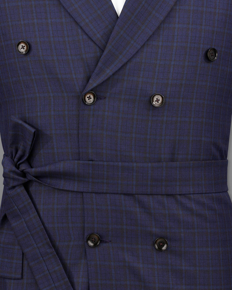 Martinique blue Subtle Checkered Double Breasted with Belt Closure Designer Trench Coat TCB2112-DB-D35-36, TCB2112-DB-D35-38, TCB2112-DB-D35-40, TCB2112-DB-D35-42, TCB2112-DB-D35-44, TCB2112-DB-D35-46, TCB2112-DB-D35-48, TCB2112-DB-D35-50, TCB2112-DB-D35-52, TCB2112-DB-D35-54, TCB2112-DB-D35-56, TCB2112-DB-D35-58, TCB2112-DB-D35-60