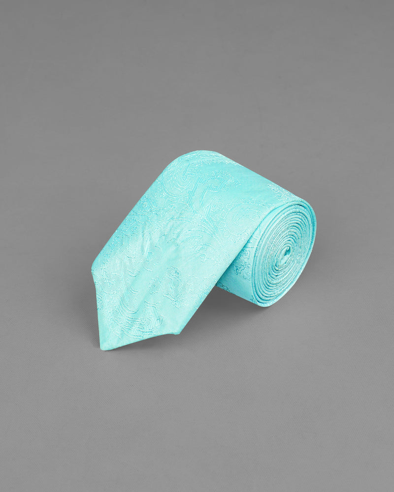 Riptide Aqua Blue Paisley Jacquard Tie with Pocket Square TP034