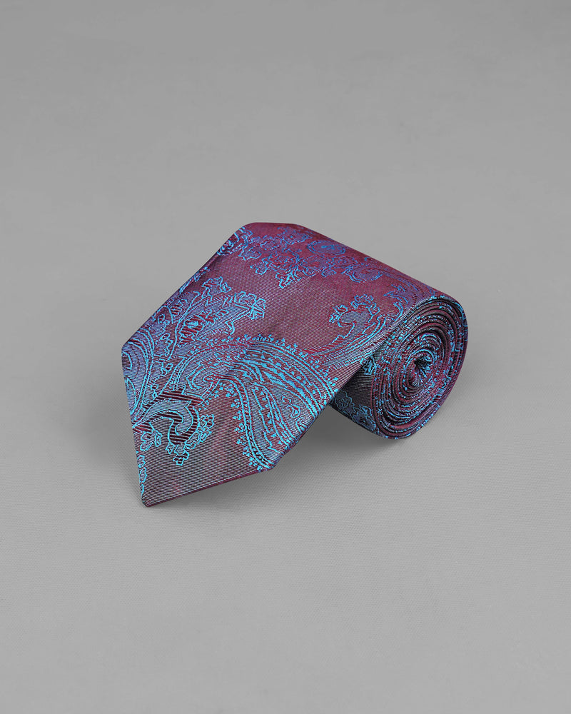 Purplish and Cosmic Maroon Two Tone Paisley Jacquard Tie with Pocket Square TP035