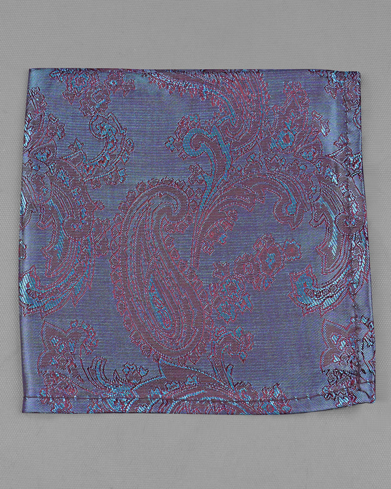 Purplish and Cosmic Maroon Two Tone Paisley Jacquard Tie with Pocket Square TP035