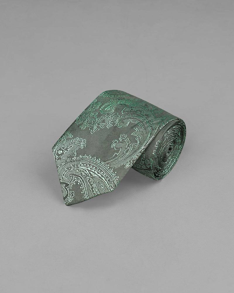 Sirocco Gray and Skeptic Dark Green Two Tone Paisley Jacquard Tie with Pocket Square TP036