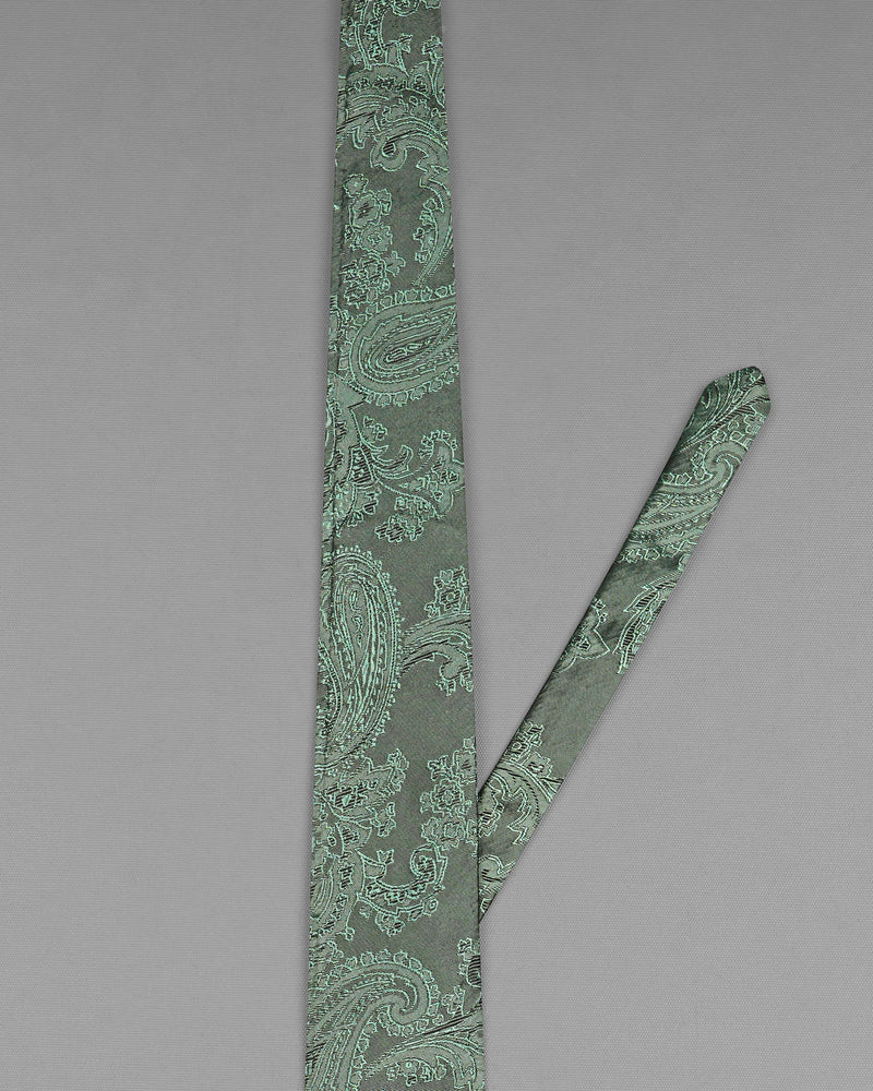 Sirocco Gray and Skeptic Dark Green Two Tone Paisley Jacquard Tie with Pocket Square TP036