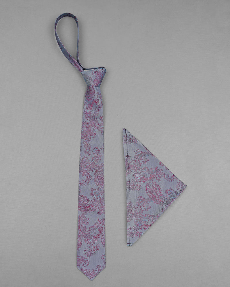 Mobster Maroon and Chateau Gray Two Tone Paisley Jacquard Tie with Pocket Square TP037