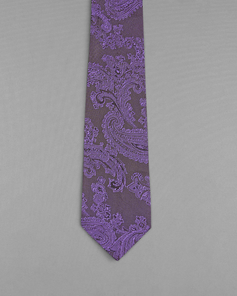 Comet Purple and Zambezi Gray Two Tone Paisley Jacquard Tie with Pocket Square TP039