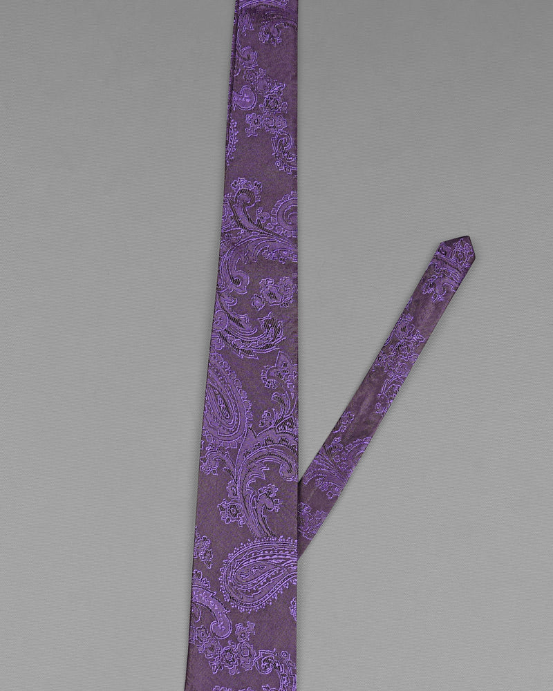 Comet Purple and Zambezi Gray Two Tone Paisley Jacquard Tie with Pocket Square TP039