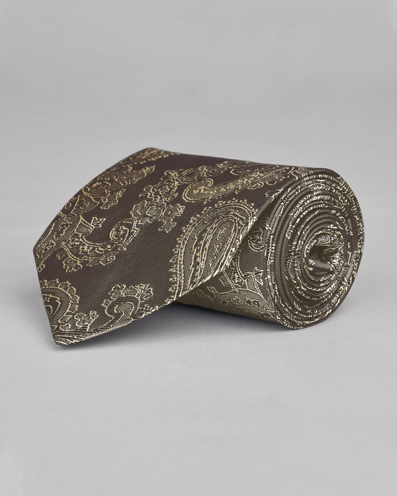 Olive Grey Paisley Jacquard Tie with Free Pocket square