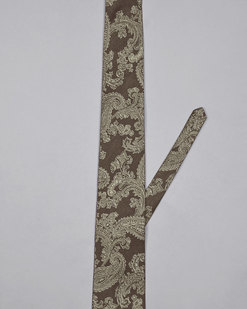 Olive Grey Paisley Jacquard Tie with Free Pocket square