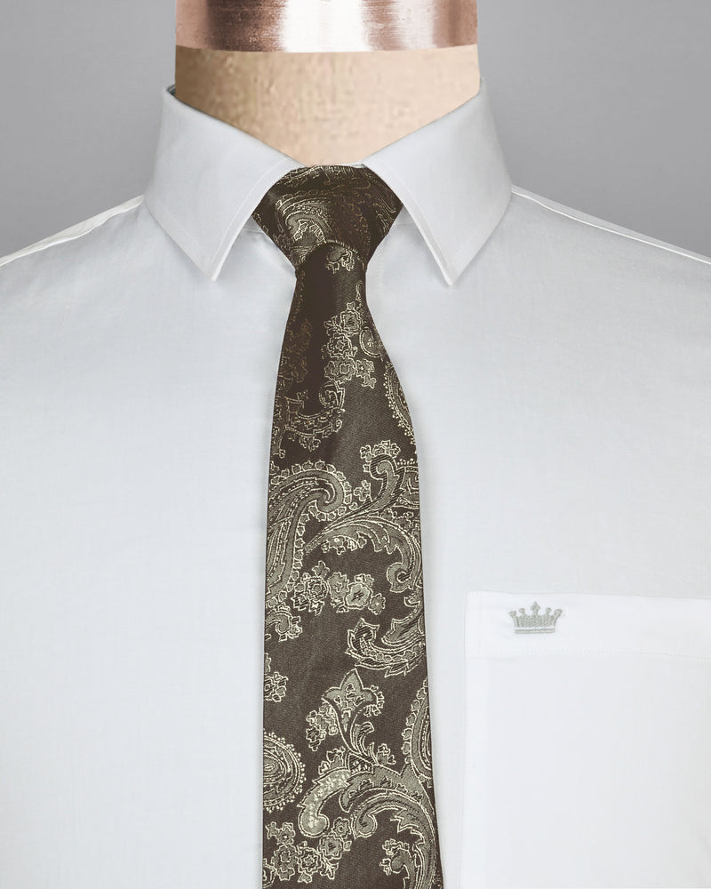 Olive Grey Paisley Jacquard Tie with Free Pocket square