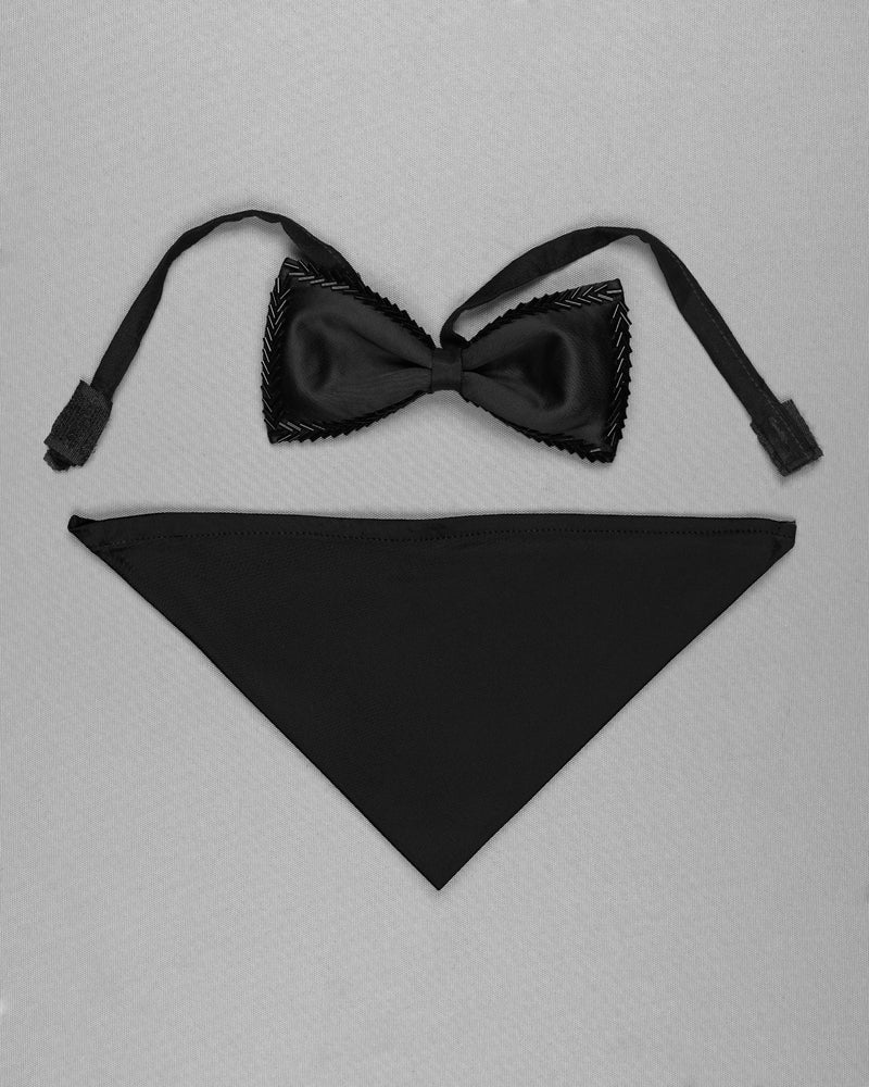 Jade Black Zig-Zag Embellished designed Bow-Tie with Pocket Square TP033