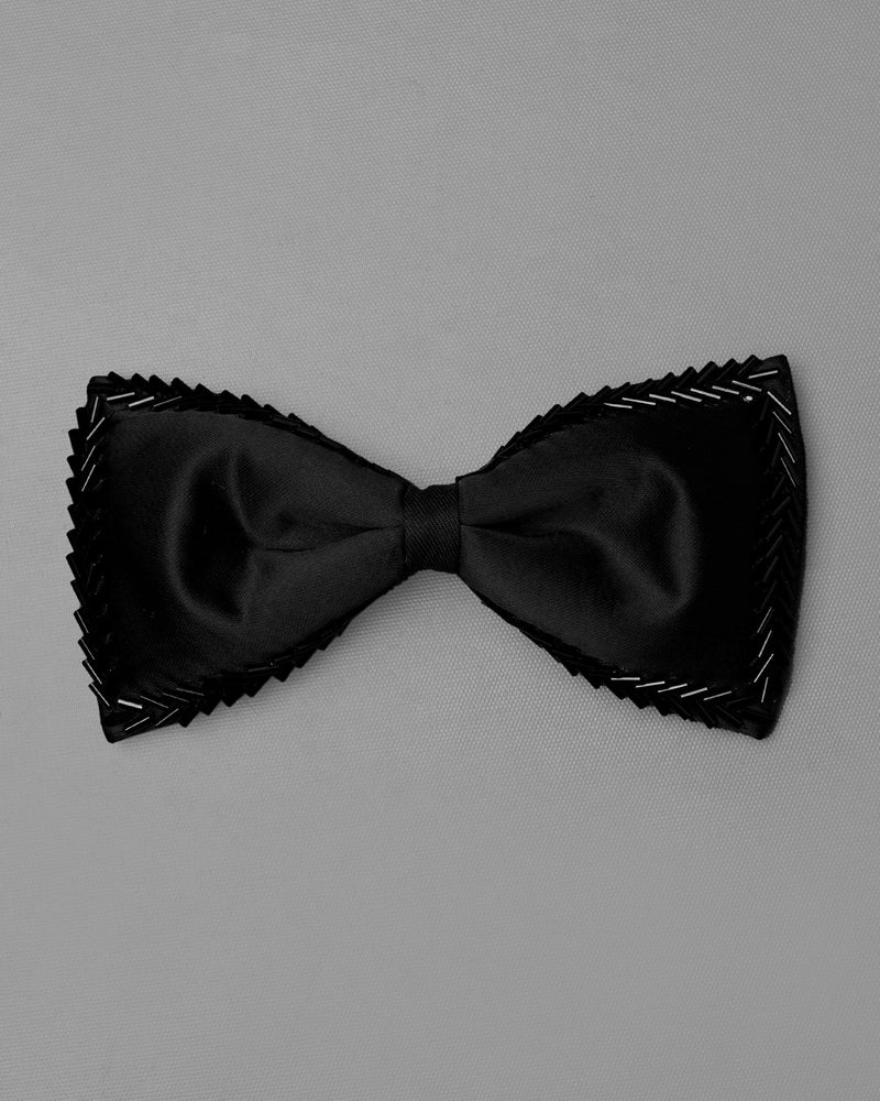 Jade Black Zig-Zag Embellished designed Bow-Tie with Pocket Square