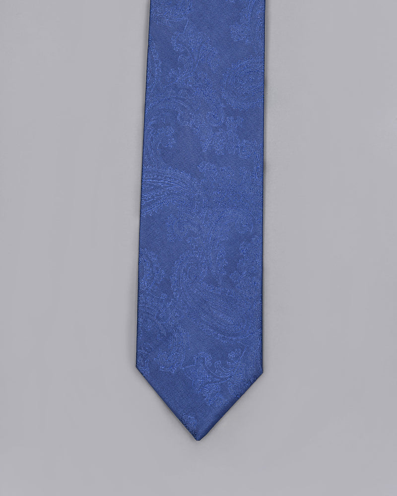 Persian Blue Paisley Jacquard Tie with Free Pocket square