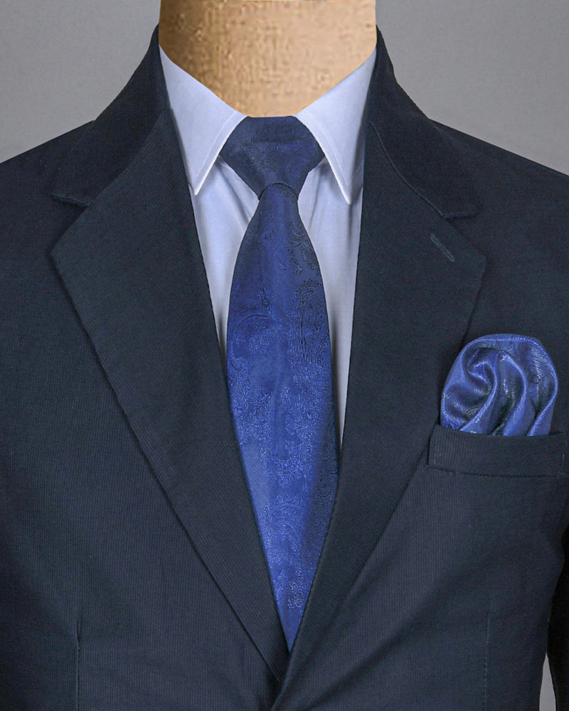 Persian Blue Paisley Jacquard Tie with Free Pocket square