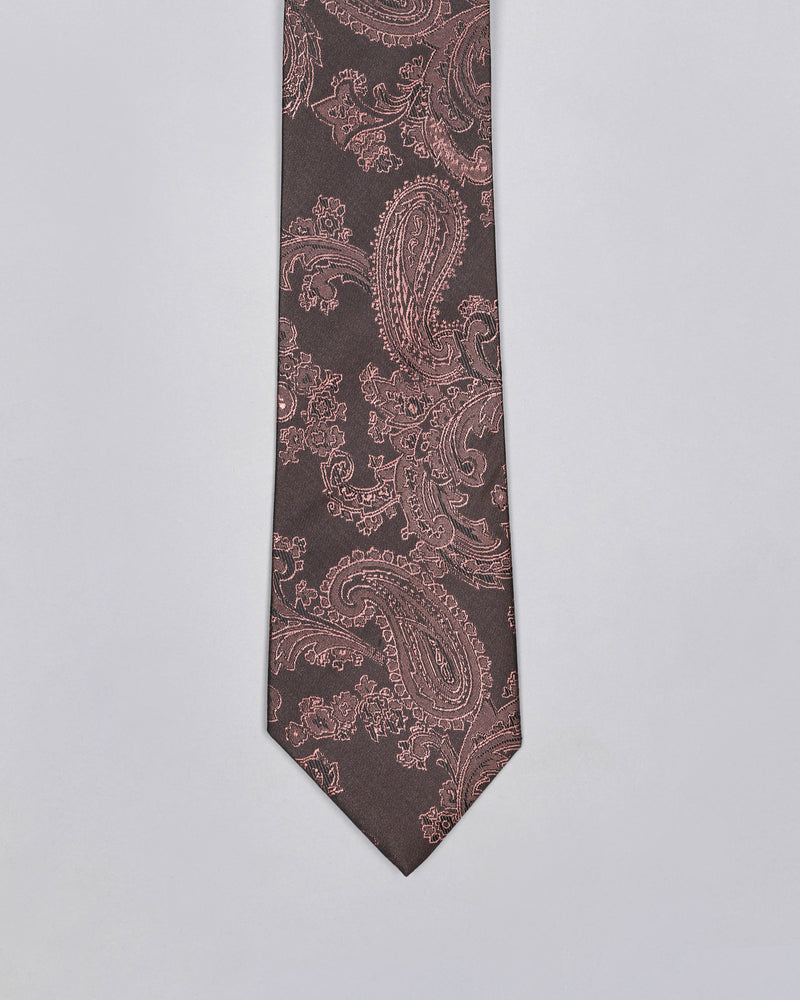 Walnut Brown Paisley Jacquard Tie with Free Pocket square