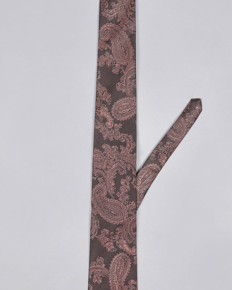 Walnut Brown Paisley Jacquard Tie with Free Pocket square