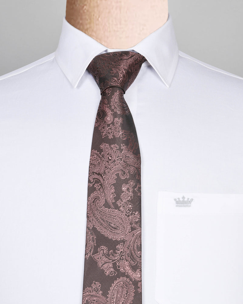 Walnut Brown Paisley Jacquard Tie with Free Pocket square