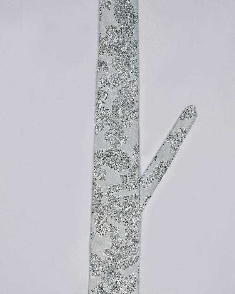 Silver Grey Paisley Jacquard Tie with Free Pocket square