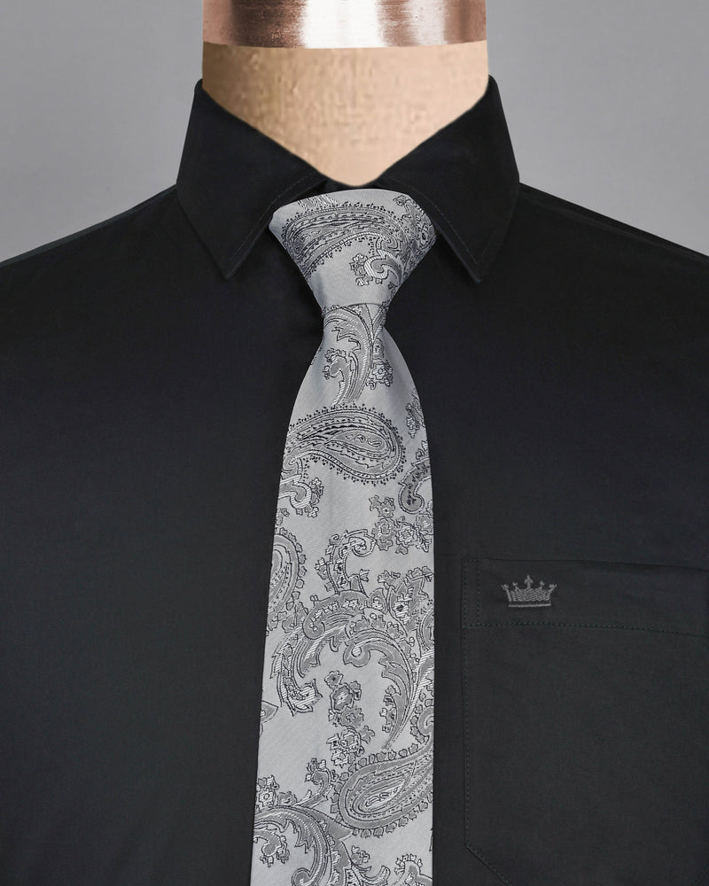 Silver Grey Paisley Jacquard Tie with Free Pocket square