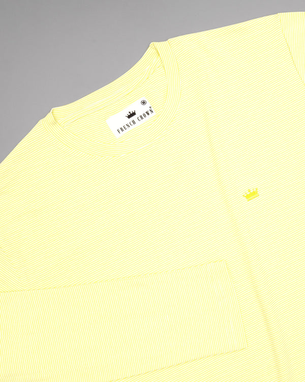 Bright Yellow Pinstriped Full-Sleeve Lightweight Premium Cotton T-shirt TS135-L, TS135-S, TS135-M, TS135-XL, TS135-XXL