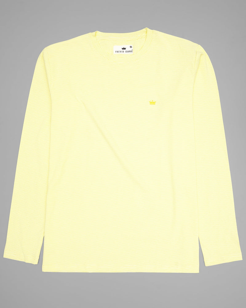 Bright Yellow Pinstriped Full-Sleeve Lightweight Premium Cotton T-shirt