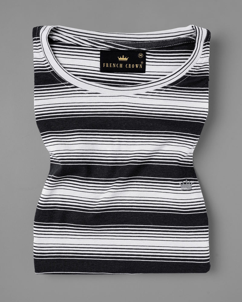 Black & Light Grey Striped Premium Cotton T-shirt